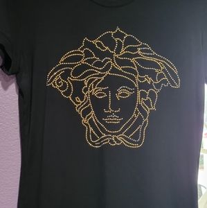 Used Womens Medusa Logo Versace Rhinestone Tee